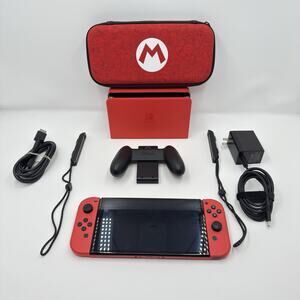 Nintendo Switch OLED HEG001 Mario Red Edition 64GB Console Dock Case Bundle